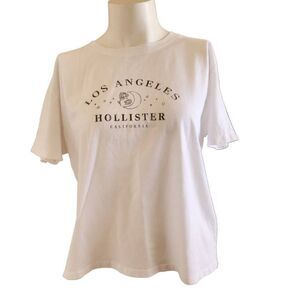 Hollister women's large Los Angeles California cropped white cotton t-shirt